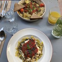 Turkish ravioli with green lentils and smoked eggplant dish  at Vegan Dükkan Lokanta - The Eatery in Istanbul