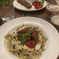 Kebab (background) and Manti (foreground)  at Vegan Dükkan Lokanta - The Eatery in Istanbul
