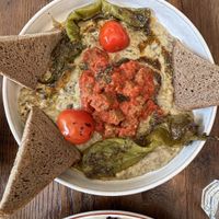 Smoked eggplant 🍆 with vegan meatballs and tomato sauce and peppers 🌶️   at Vegan Dükkan Lokanta - The Eatery in Istanbul