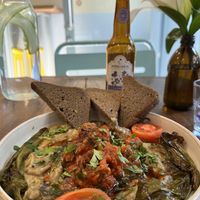 Main dish with smoked eggplant   at Vegan Dükkan Lokanta - The Eatery in Istanbul