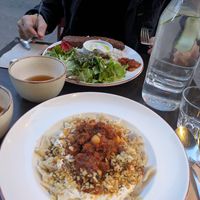 Manti (front) and vegan kebab (back) at Vegan Dükkan Lokanta - The Eatery in Istanbul