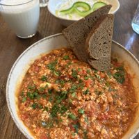 Menemen, cacık und ayran  at Vegan Dükkan Lokanta - The Eatery in Istanbul
