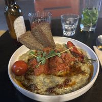 Smoked eggplant and “meat balls”   at Vegan Dükkan Lokanta - The Eatery in Istanbul