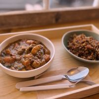 Peanut & Veg Curry, with the most delicious rice!  at The Tinker's Granddaughter in Lymington