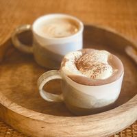 Plant-based latte and hot chocolate m  at The Tinker's Granddaughter in Lymington