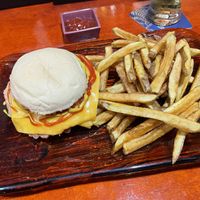 “The farm” vegan burger with Cajun fries, $10.25 #Veganuary at Garage Sale in Phnom Penh