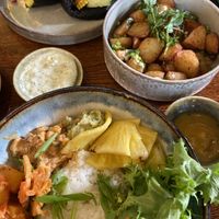 Bowl, potatoes and bao buns  at Pink in Warsaw