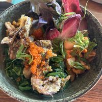 Oyster mushroom tempura bowl  at Pink in Warsaw