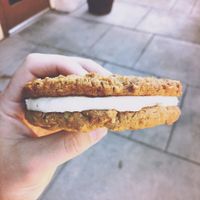 Vegan cream filled cookie sandwich  at Native Foods in Tigard