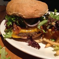 Double Cheese Burger with Seitan Bacon at Native Foods in Tigard