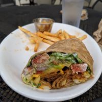 Cali burrito half way through. There's fries in the burrito. Fries. In. The. Burrito. at Native Foods in Tigard