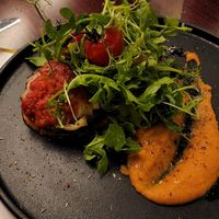 Portobello with tomato sauce and bean hummus at Cultivate Cafe in Central Singapore