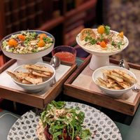 Vegan Whole Roasted Portobello Mushroom, Broccolini Toasted Almond & Mint Pesto, Classic Hummus with Za'atar & Orange Oil at Cultivate Cafe in Central Singapore