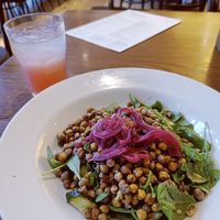 Sumac chickpea salad with strawberry fresh lemonade at Natural History Museum in South West London