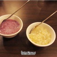 Two of the desserts - corn 'soup' and taro 'soup' at Tinh Quan in Hue