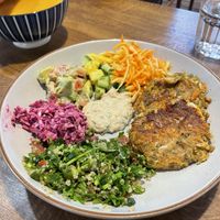 Kimchi pancakes with salads   at 345 Portobello Road in West London