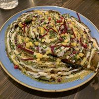 Betel and nettle leaf pakora with apple and fennel yoghurt (you have to try this!)  at Késarum in Southampton