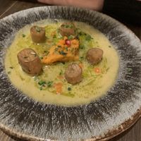 King oyster scallops in dill oil and ‘fish’ sauce with sweet potato mash   at Késarum in Southampton