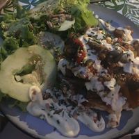 Corn fritters with ratatouille and salad at Mariposas in Marseille