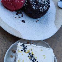 Desserts. Ice cream with brownie and lemon crumble. at Mariposas in Marseille
