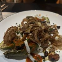 Courgettes with romesco sauce  at Mariposas in Marseille