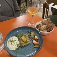 Starter with pate and the most delicious fresh bread. This was a favorite !  at Mariposas in Marseille