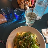 lemon pasta (front) and kebab (back)   at Mariposas in Marseille