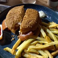 Vegan burger with vegan cheese and bacon at Florence Cafe in Benalmadena
