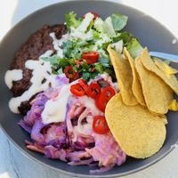 Mexicana salad bowl with extra coleslaw instead of rice.  at Holy Greens in Uppsala