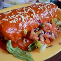 Wet chimichanga with chile colorado feeling at El Papagayo in Carmichael