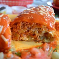 Wet chimichanga with chile colorado feeling at El Papagayo in Carmichael