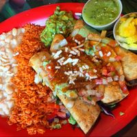 Soyrizo and tofu taquitos with vegan rice and beans! at El Papagayo in Carmichael
