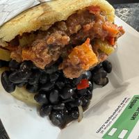 Build your own arepa with vegan meat and black beans  at Paparepas Venezuelan Food in Seattle