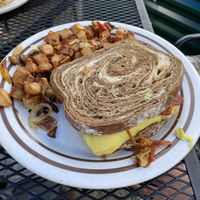 Breakfast sandwich - if you don’t like pumpernickel do not order!!!   at Mattie's Diner in Charlotte