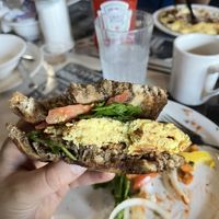 Vegan breakfast sandwich (add tomatoes and spinach)  at Mattie's Diner in Charlotte