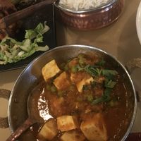Tofu matar and basmati rice  at Turmeric House in Weymouth