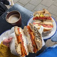 Vegan salmon en blt bagel at Flo's Appetizing in Amsterdam