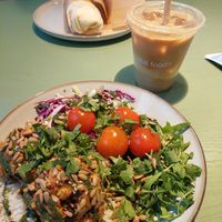 wrap, iced latte, bowl at Vital Foods in Copenhagen