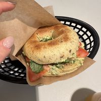 tomato basil brekkie bagel  at Vital Foods in Copenhagen