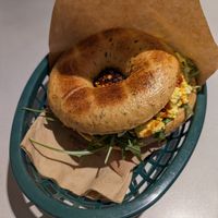 Scrambled tofu bagel with crunchy chilli at Vital Foods in Copenhagen