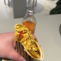 Vegan scramble burrito and carrot-orange juice  at Vital Foods in Copenhagen