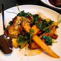 Roasted cauliflower with sweet potatoes  sauce and caramelized carrots at Hohenheim & Söhne in Frankfurt