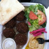 Vegetarian falafel plate (made vegan) with hummus at Pacific Pita in Temecula