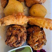 Sharing starter platter at Namaste India in Norwich