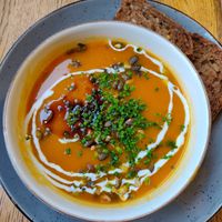 Delicious pumpkin soup at Hortus Grand Cafe in Leiden
