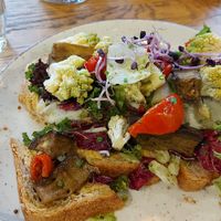 Whole wheat bread with a vegan spread and loads of veggies at Hortus Grand Cafe in Leiden