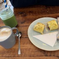 Morning oat latte, green power smoothie and a vegan roll!  at The Pewsham in Chippenham