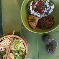 Curry and Spicy noodles  at Akar Cafe in Lovina