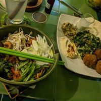 Indonesian noodles and Middle Eastern plate at Akar Cafe in Lovina