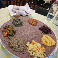 Vegetable combination platter at Bole Ethiopian Restaurant in Portland